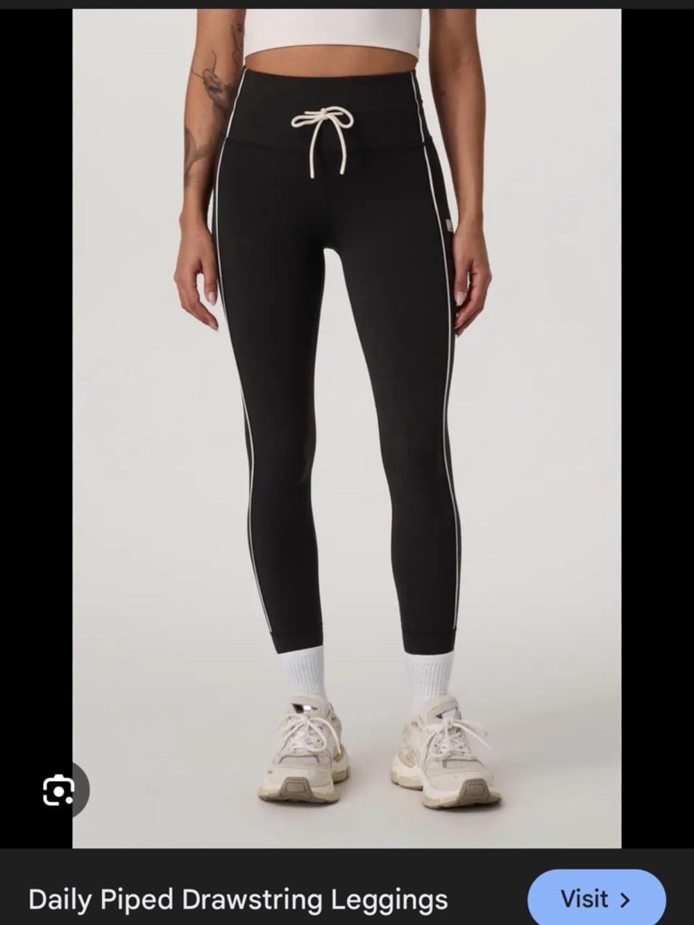 Vuori Black Daily Piped Drawstring Leggings with White Trim